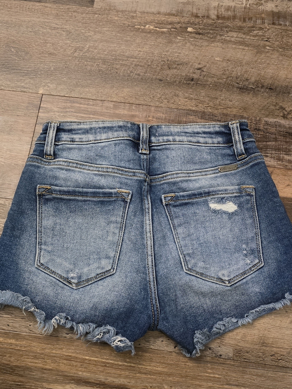 KanCan Distressed Light Blue High-Rise Ripped Denim Shorts - Picture 2 of 3